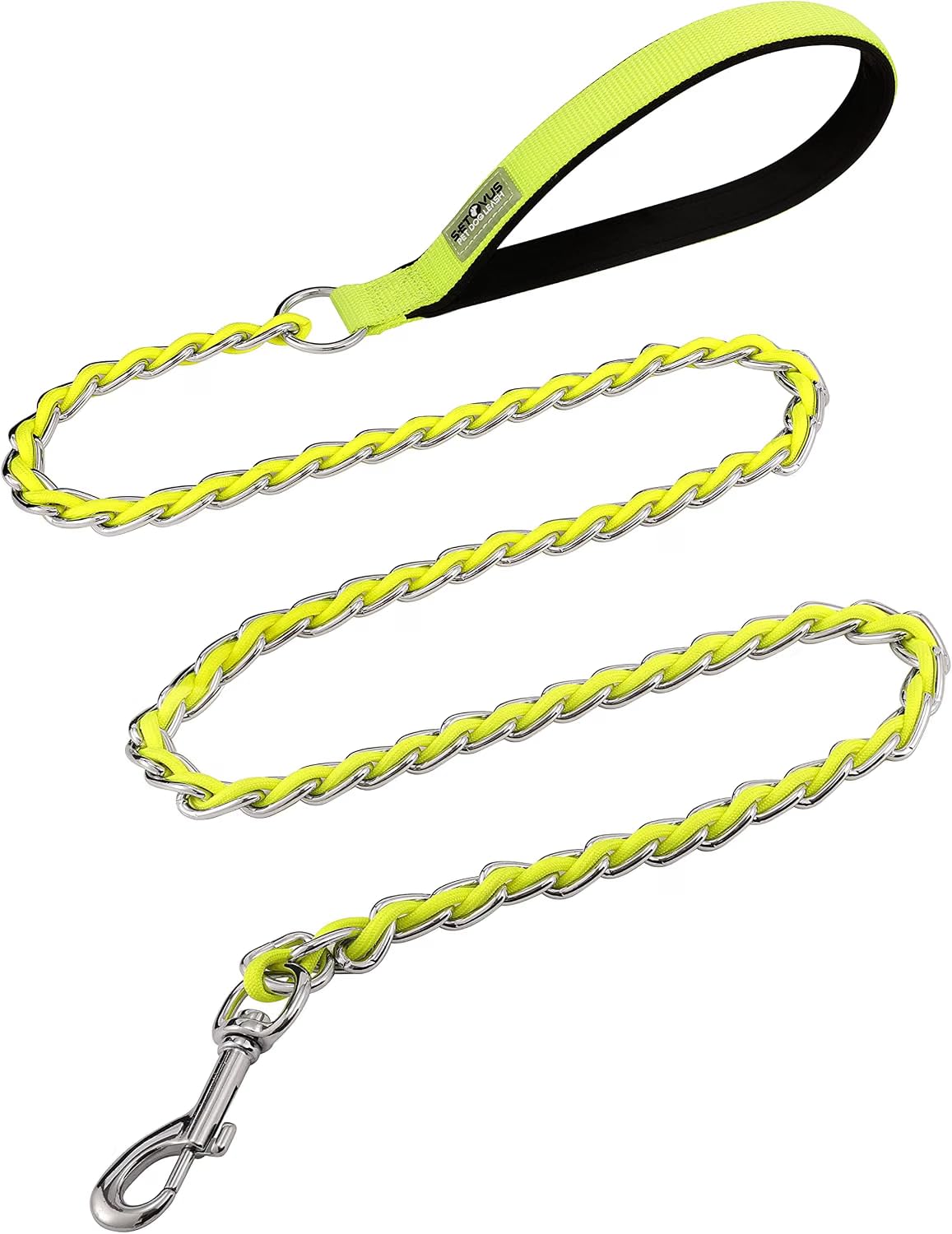 Chain Dog Leash, Bite-Proof Metal Leash, with Padded Handle,Black