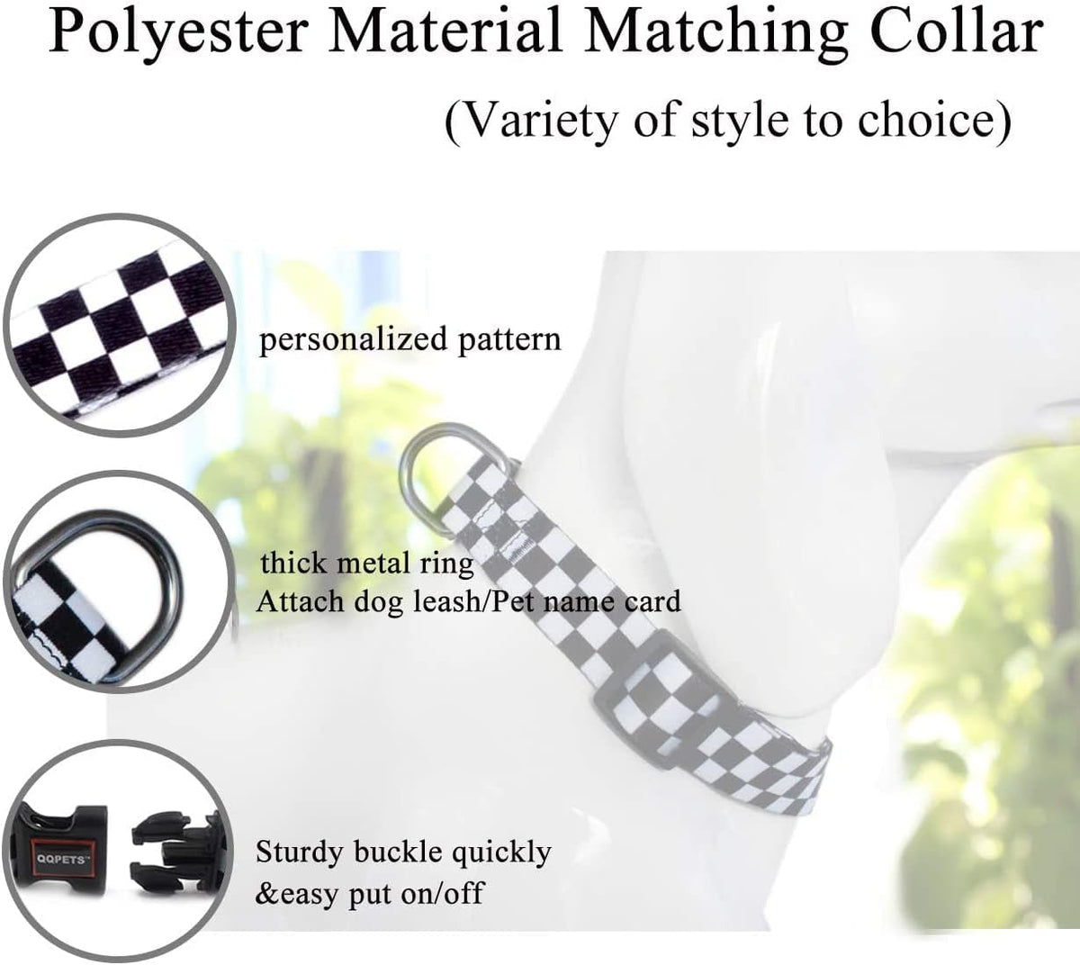 Roses&Poetry Dog Collar and Leash for Small,Adjustable Durable 5ft Puppy Leash Collar for Dog Training Lead(Black & White-S)