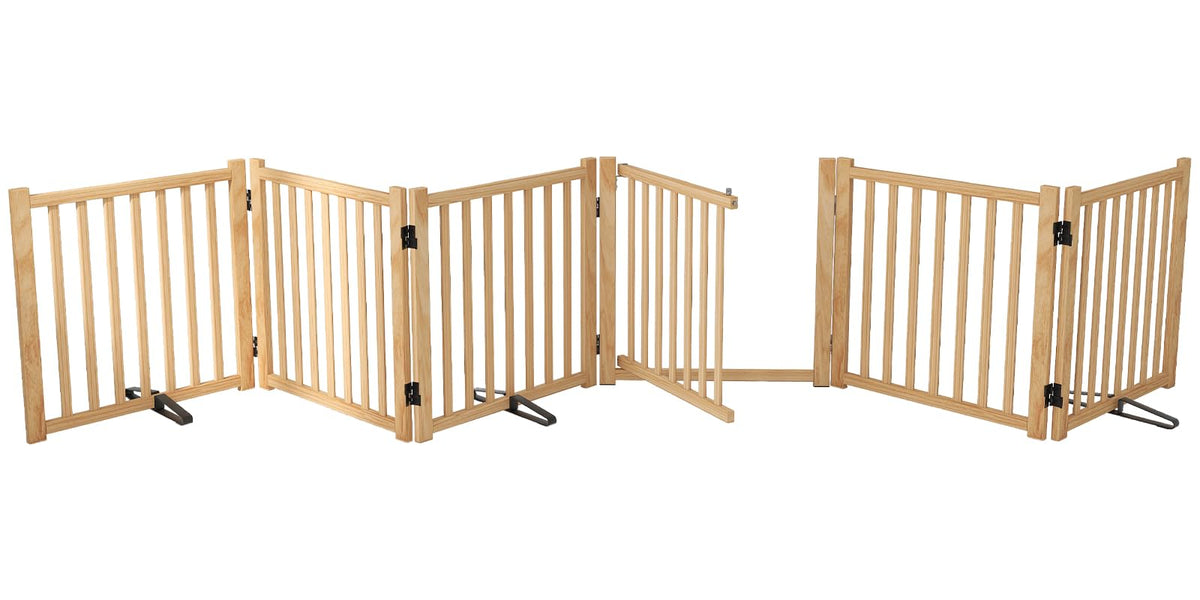 YOCAN Wooden Freestanding Dog Gate with Door - 6 Panel H:23"