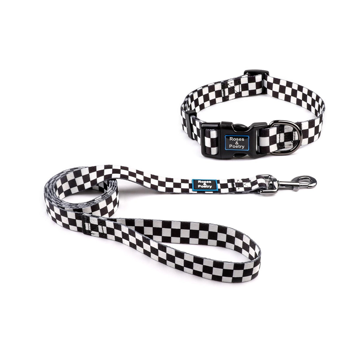 Roses&Poetry Dog Collar and Leash for Small,Adjustable Durable 5ft Puppy Leash Collar for Dog Training Lead(Black & White-S)