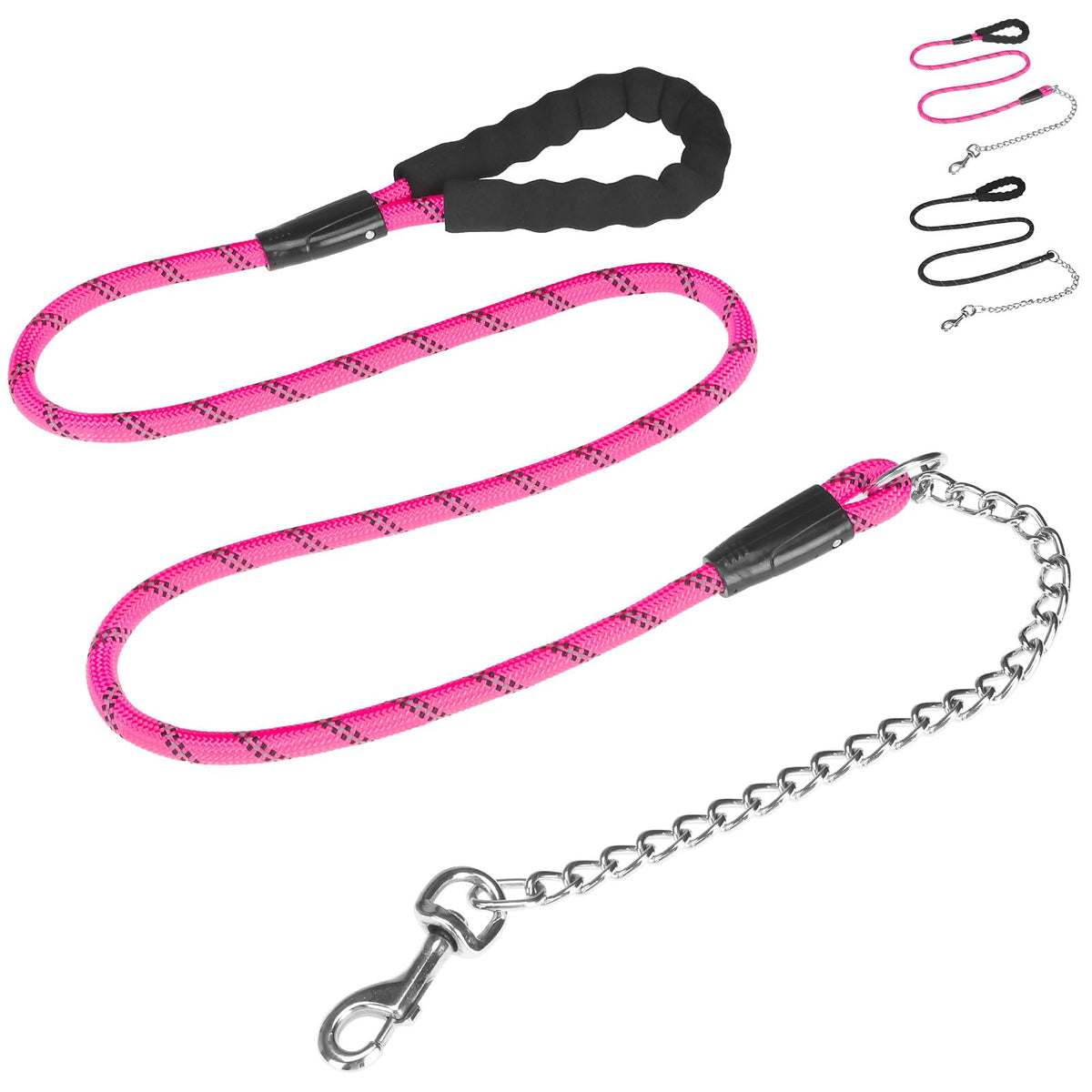 HOMIMP Chew Proof Dog Leash for Medium Large Dogs, Reflective 6 FT Heavy Duty Metal Chain Dog Leashes with Soft Padded Handle, Anti Bite Durable Rope Leashes for Pitbull, Non Chewable