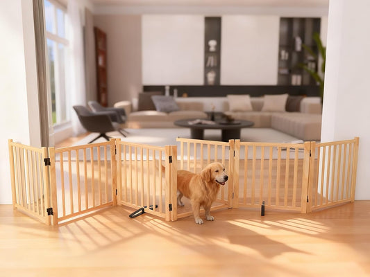 YOCAN Wooden Freestanding Dog Gate with Door - 6 Panel H:23"