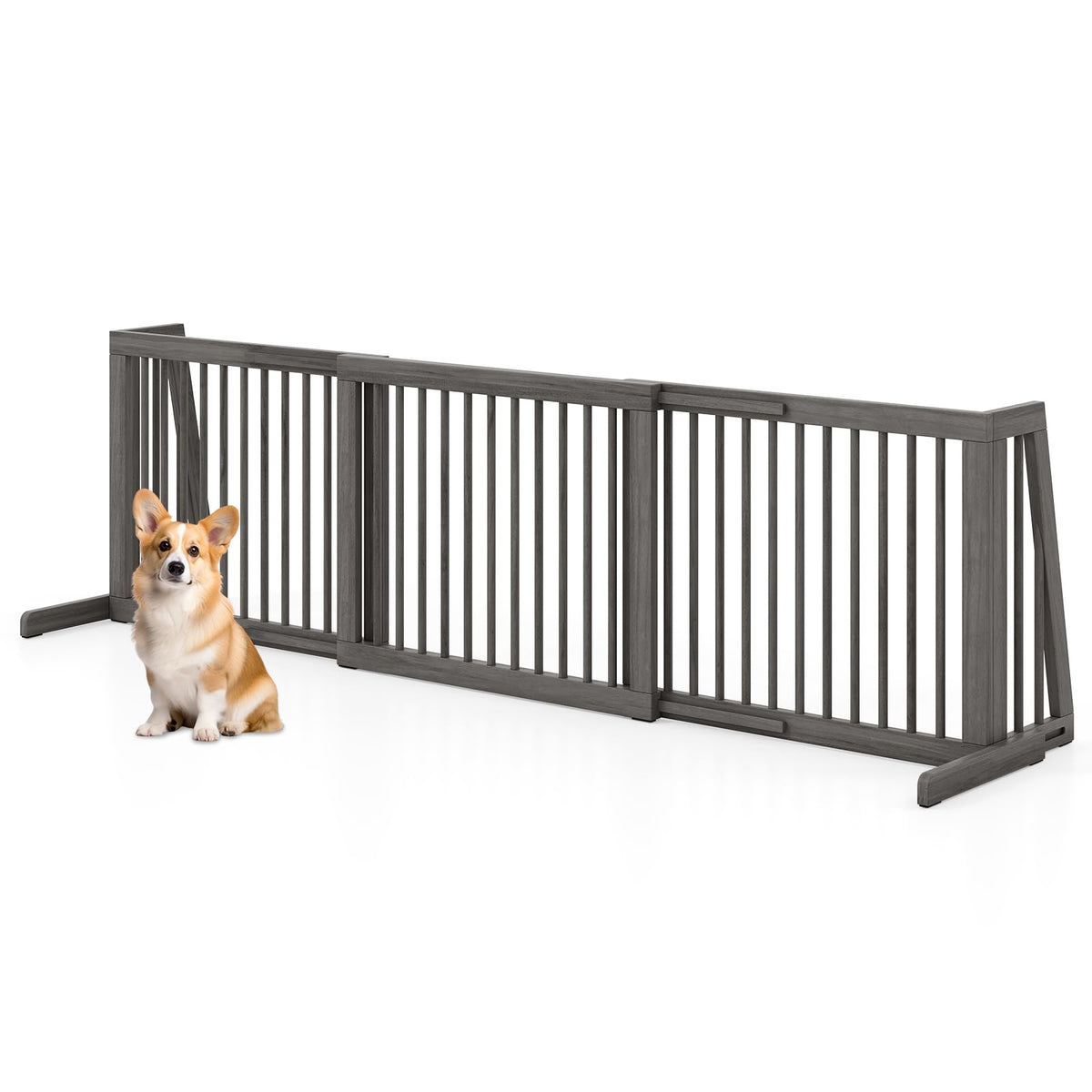 PETSITE Free Standing Retractable Wooden Dog Gate Indoor