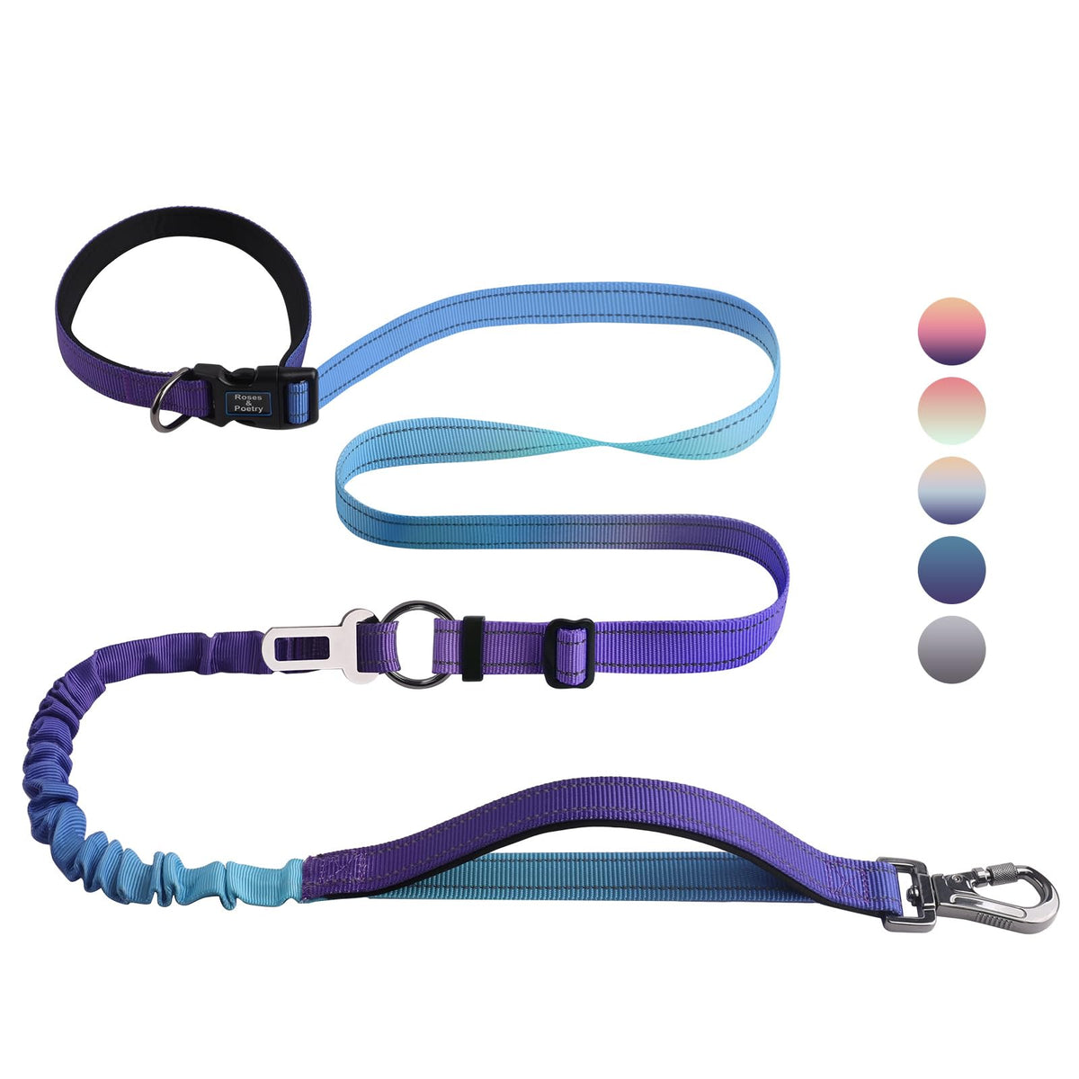 Roses&Poetry Hands Free Dog Leash for Medium Large Dogs Heavy Duty, No Pull Bungee Dog Running Waist Leash for Walking Training with Car Seatbelt 4-6FT