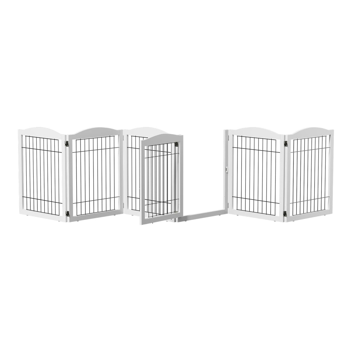 Bonnlo 3-Panel Wooden Free Standing Pet Gate for Dogs, 30'' Tall Dog Gates for the House, Doorways & Stairs, Dog Fences Indoor Puppy Gate with 3 Foot Supporters, Up to 61” Wide, Espresso