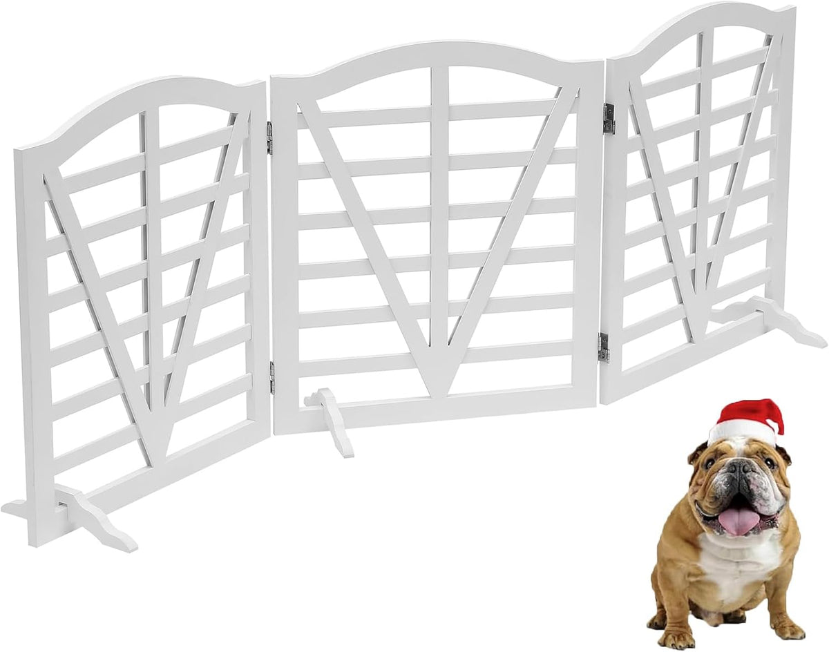 Foldable Wooden Dog Gate Freestanding Pet Gate for Dogs,3Pane 23.6" Height