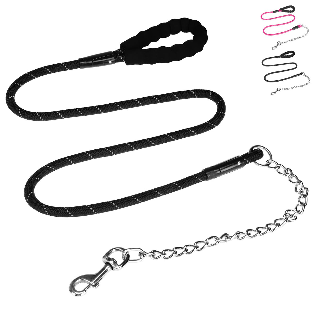 HOMIMP Chew Proof Dog Leash for Medium Large Dogs, Reflective 6 FT Heavy Duty Metal Chain Dog Leashes with Soft Padded Handle, Anti Bite Durable Rope Leashes for Pitbull, Non Chewable