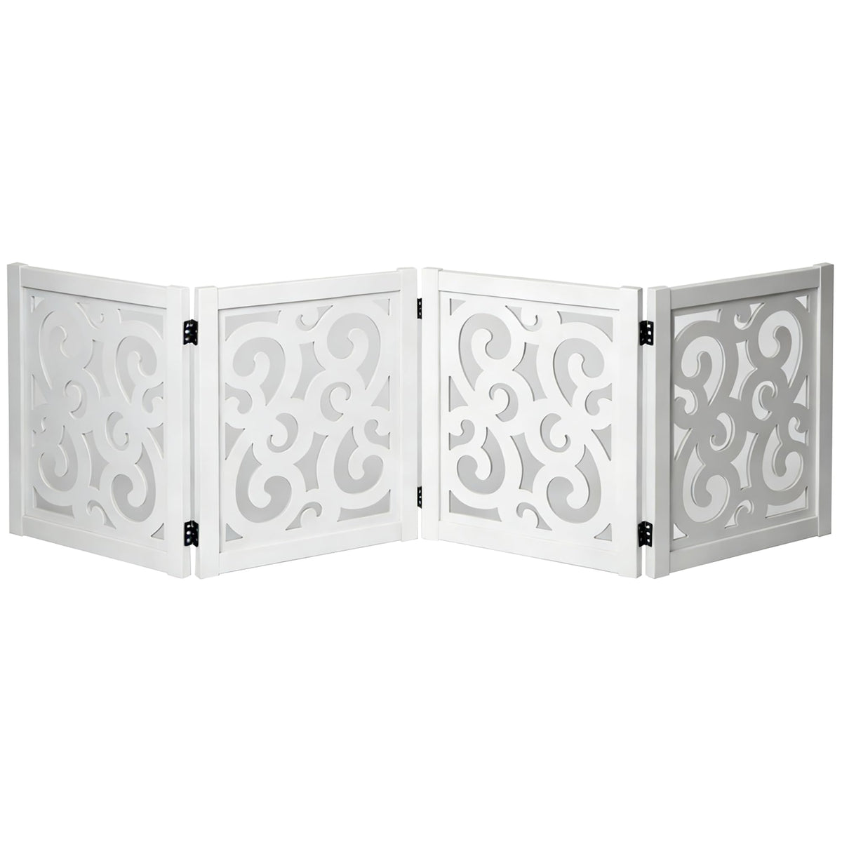 Ashfield & Harkness 4-Panel Pet Gate - Scroll White Wooden Freestanding Dog