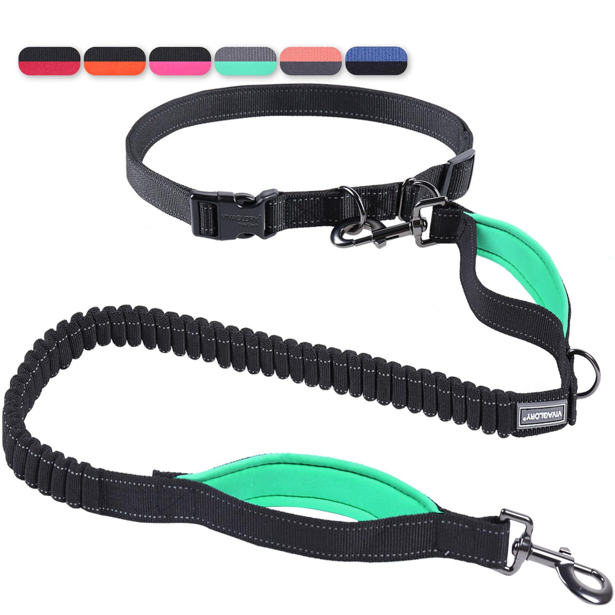 VIVAGLORY Hands Free Dog Leash Bungee Waist Leash for Dog, S, Black/Pink2