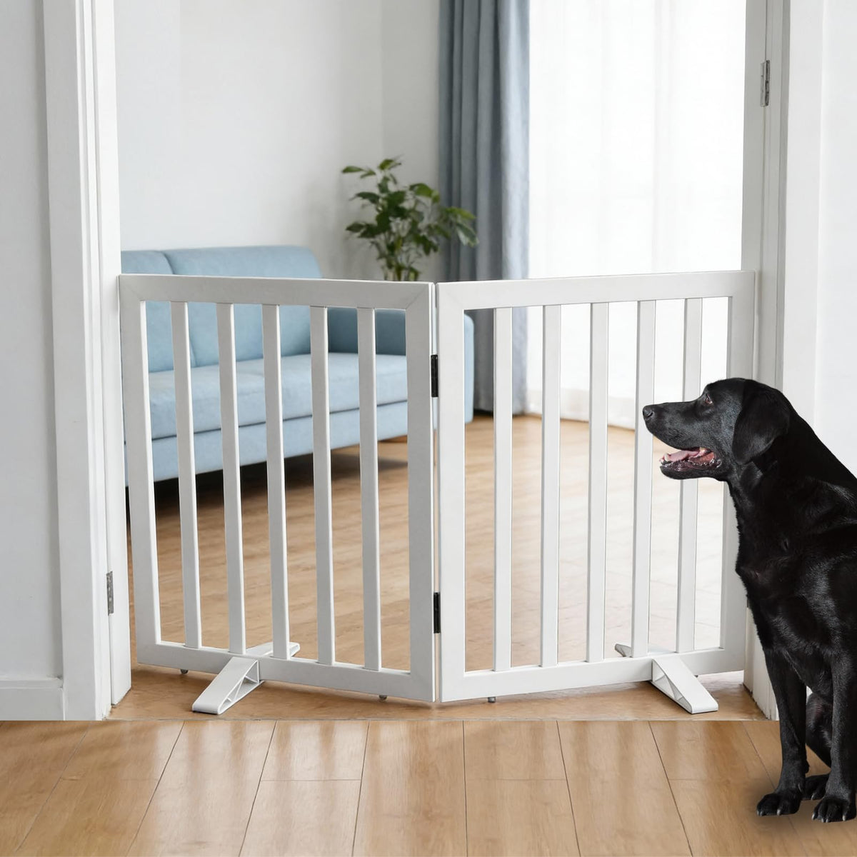 Dog Gate Indoor, Freestanding Dog Fence for The House, Doorways, Hallways,or Stairs,Pet Gate Foldable Wooden,Expandable 24" Height 3 Panels,Brown