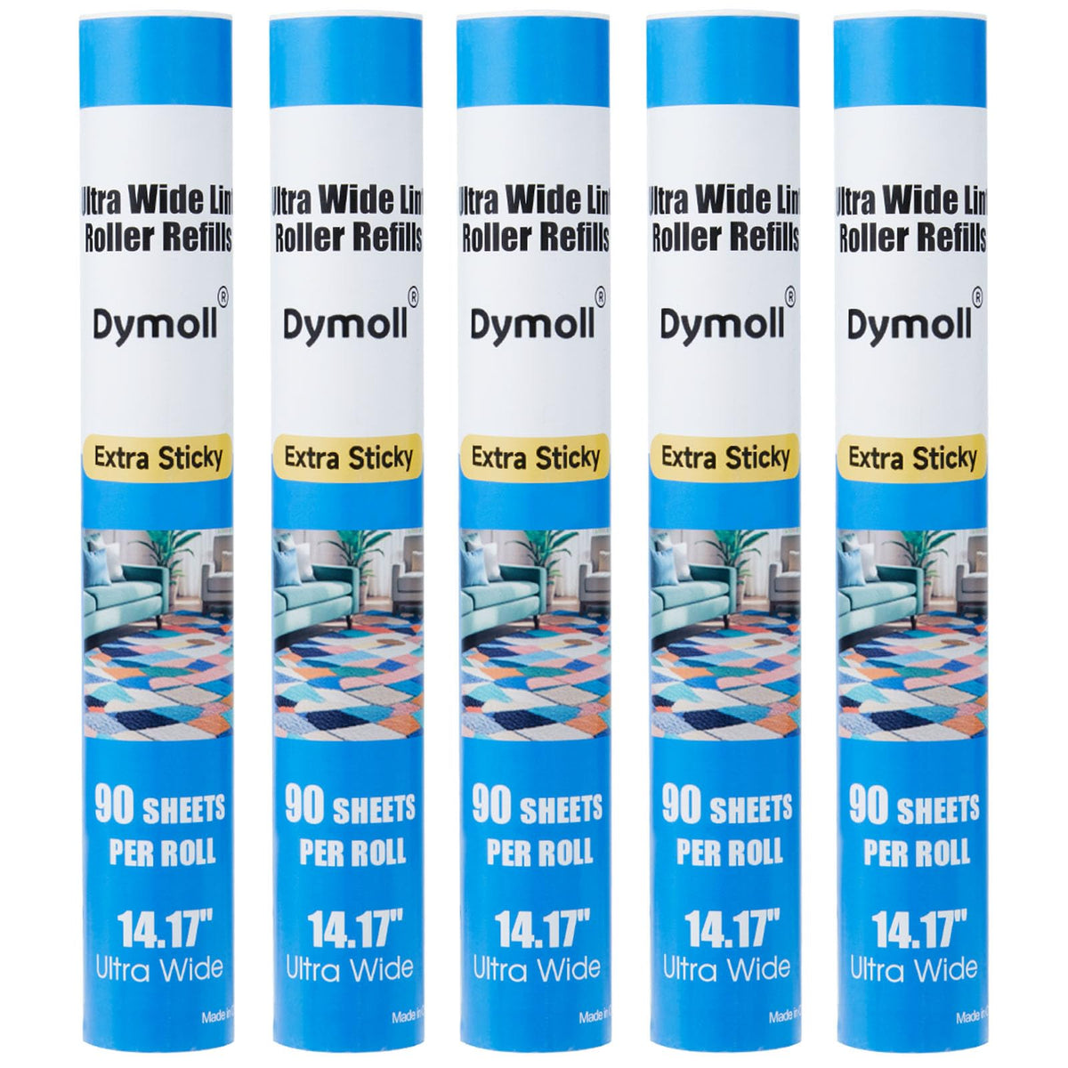 Dymoll 14.17" Large Lint Rollers for Pet Hair Extra Sticky, 360 Sheets Roller with Long Handle for Cleaning Carpets, Clothing, Couch, Furniture Wall Cleaner Mop Dust Remover
