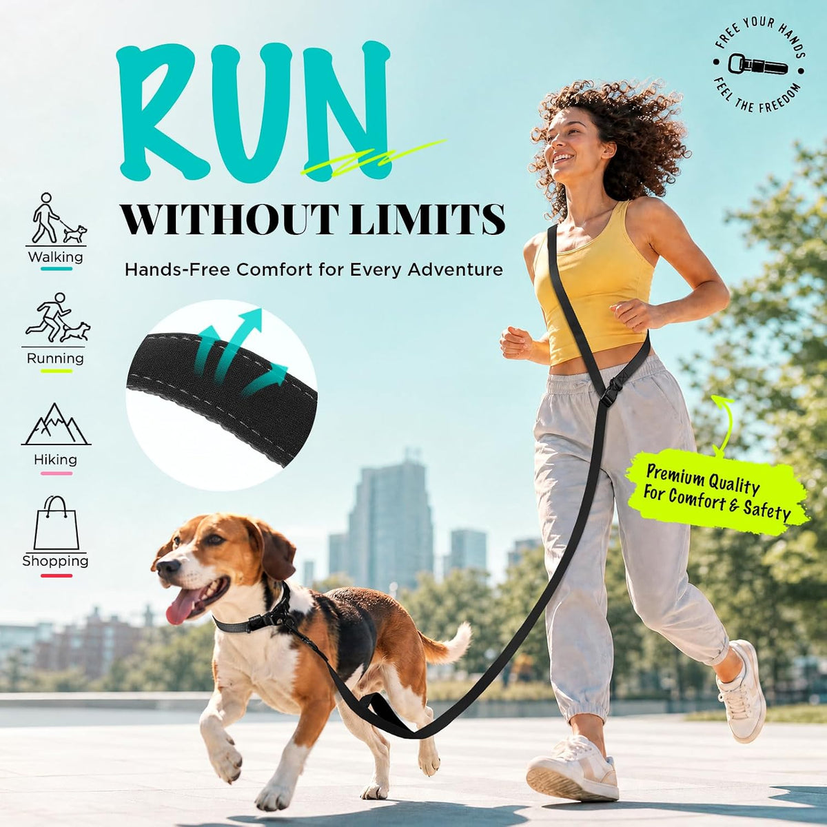 Hands Free Dog Leash, 5.9-8.2ft Multifunctional Crossbody Rope with Explosion-Proof Handle and Adjustable Training Hands Free Leash for Medium Dog Walking Jogging and Running