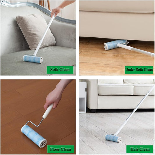 Large Lint Roller 6.3" Sticky Roller Extendable Handle for Floor & Pet Hair