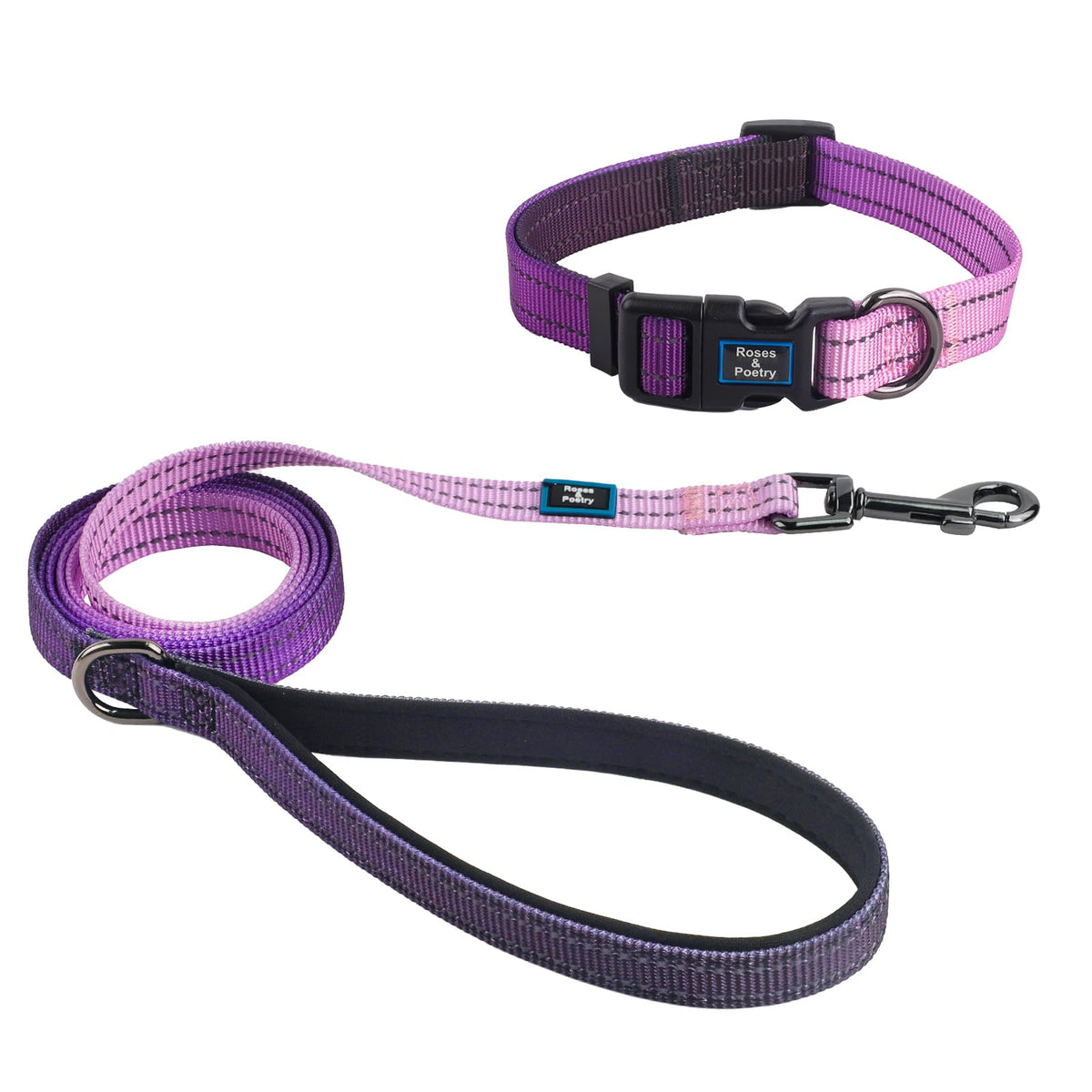 Roses&Poetry Dog Collar and Leash for Small,Adjustable Durable 5ft Puppy Leash Collar for Dog Training Lead(Black & White-S)