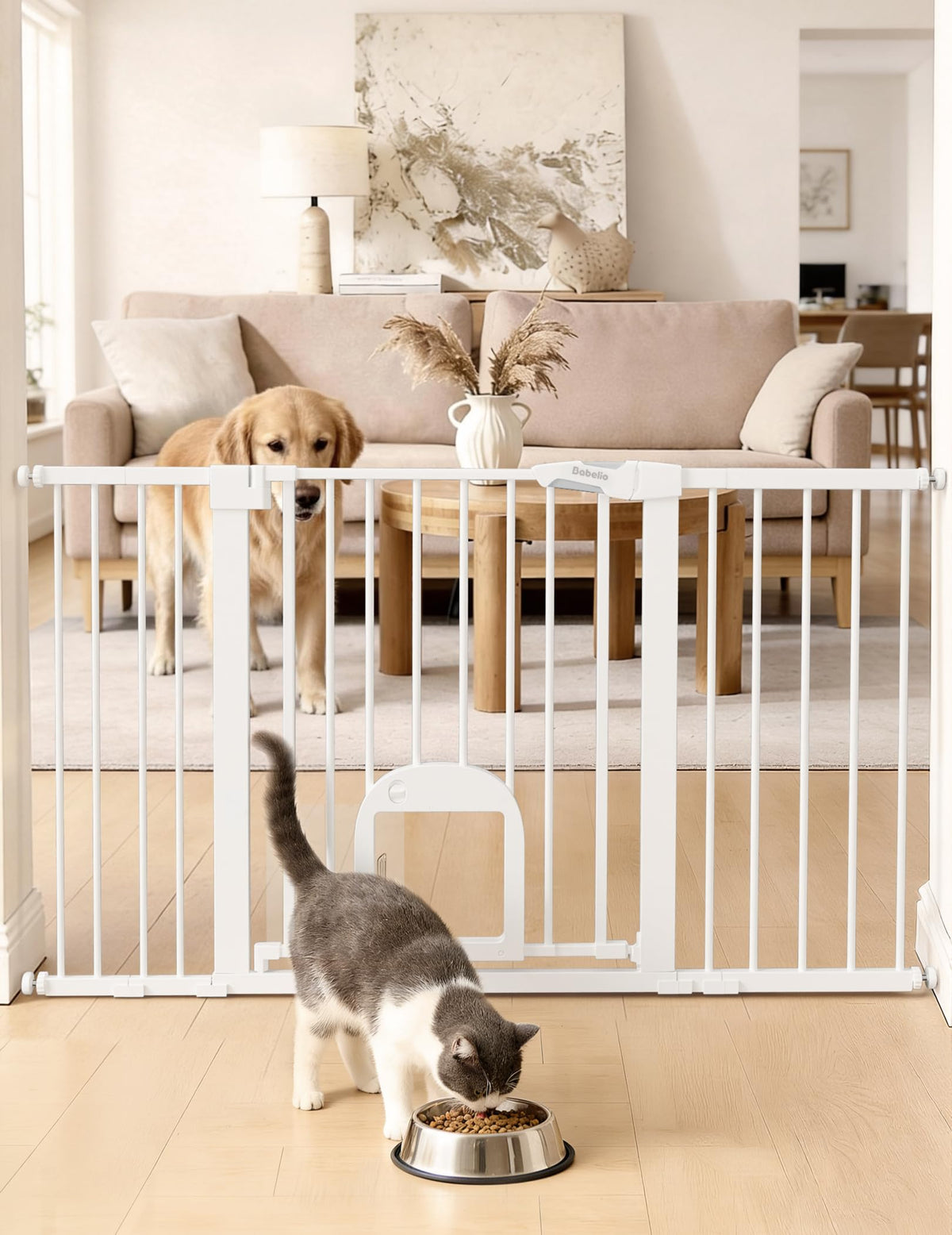 Babelio Dog Gate with Adjustable Cat Door, CatPrivilege III, 29-43"