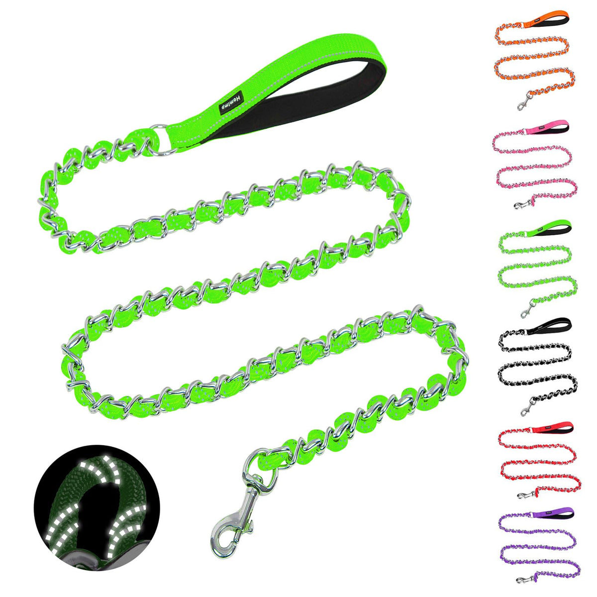 HOMIMP Chew Proof Dog Leash for Medium Large Dogs, Reflective 6 FT Heavy Duty Metal Chain Dog Leashes with Soft Padded Handle, Anti Bite Durable Rope Leashes for Pitbull, Non Chewable