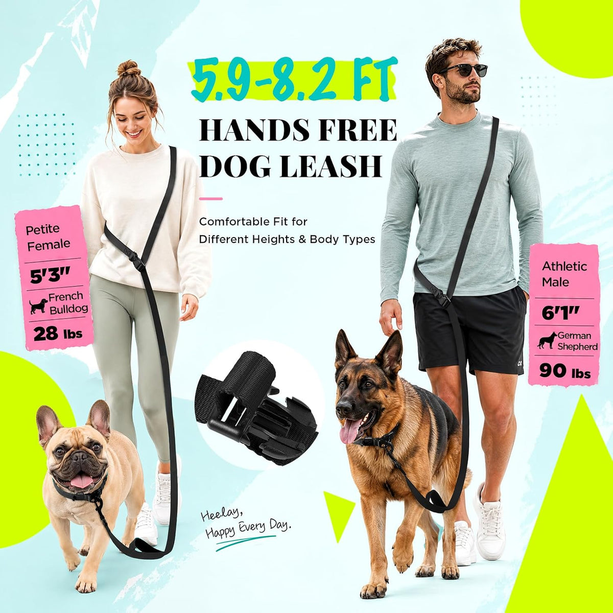 Hands Free Dog Leash, 5.9-8.2ft Multifunctional Crossbody Rope with Explosion-Proof Handle and Adjustable Training Hands Free Leash for Medium Dog Walking Jogging and Running