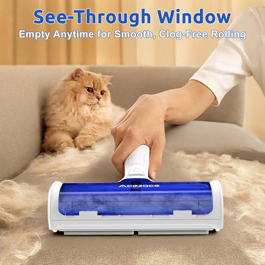 ACE2ACE Pet Hair Remover, Reusable Lint Roller with Translucent Bin, Blue