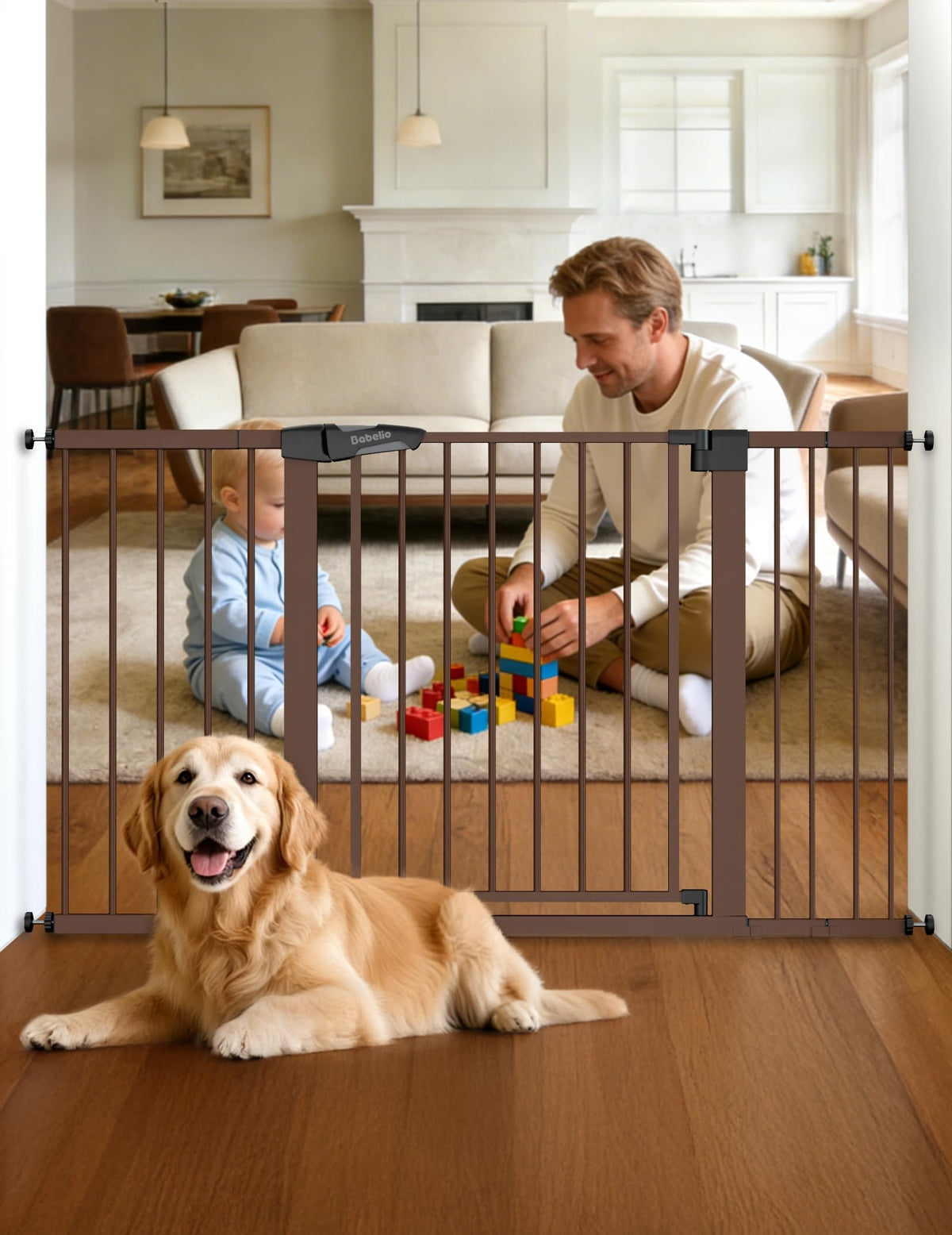 Babelio 29-55" Extra Wide Baby Gate, PressGuard P7, Brown Wood Pattern