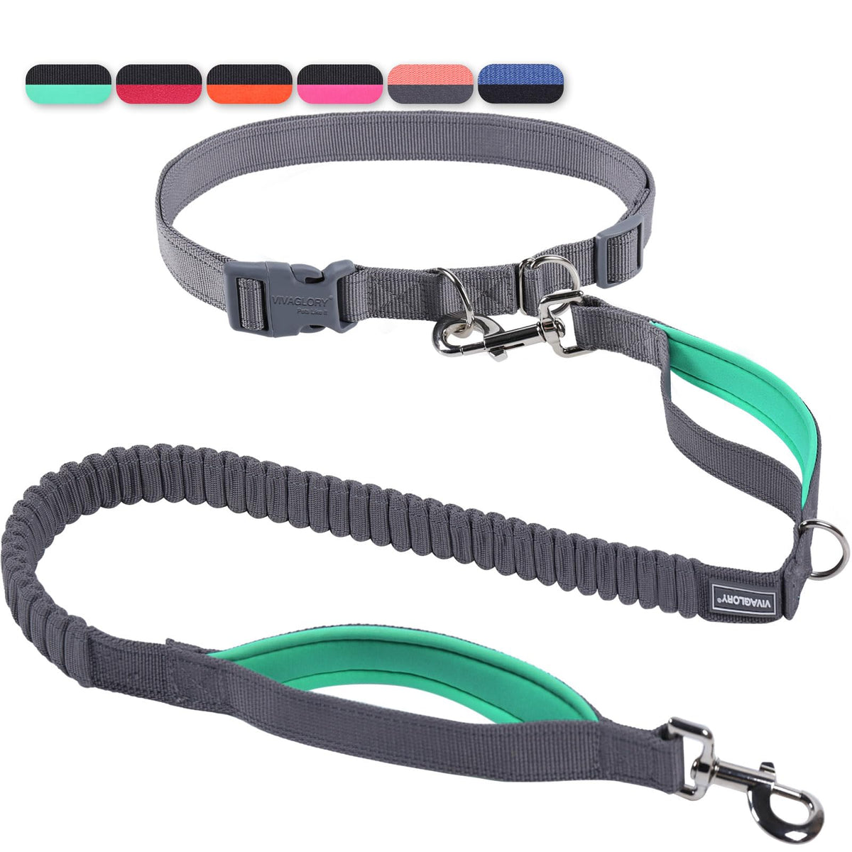 VIVAGLORY Hands Free Dog Leash Bungee Waist Leash for Dog, S, Black/Pink2