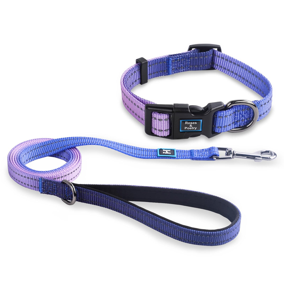 Roses&Poetry Dog Collar and Leash for Small,Adjustable Durable 5ft Puppy Leash Collar for Dog Training Lead(Black & White-S)