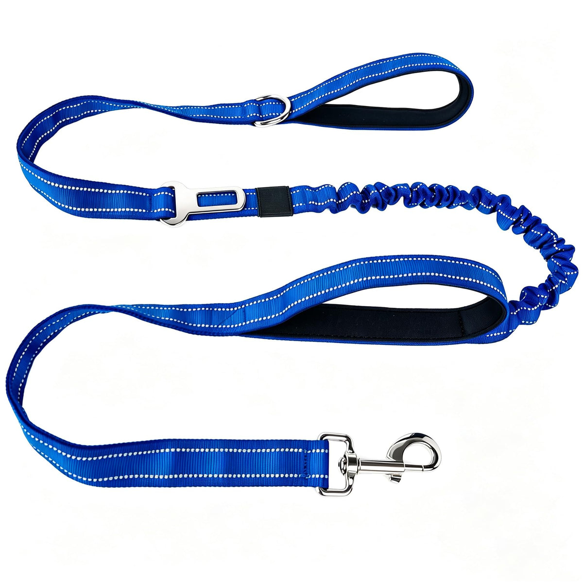 Bungee Dog Leash 5FT-6FT Shock Absorbing, Heavy Duty Tactical Dog Lead with Padded Double Handles, Car Seat Belt, No Pull Reflective Training Leashes for Medium Large Dogs (Purple)
