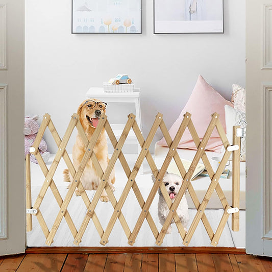 Wooden Dog Gate Retractable Pet Fence,Garden Lawn Portable Pets Safety Door