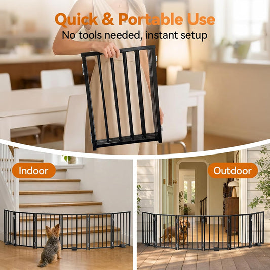 BFNN Small Dog Gate Indoor, Up to 48" W Freestanding Pet/Puppy Fence, Black