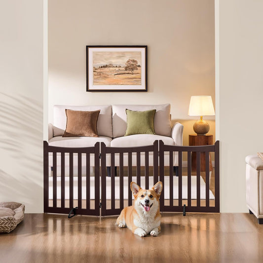 Yaheetech Freestanding Wooden Dog Gate, 3-Panel 24in H Pet Barrier Espresso