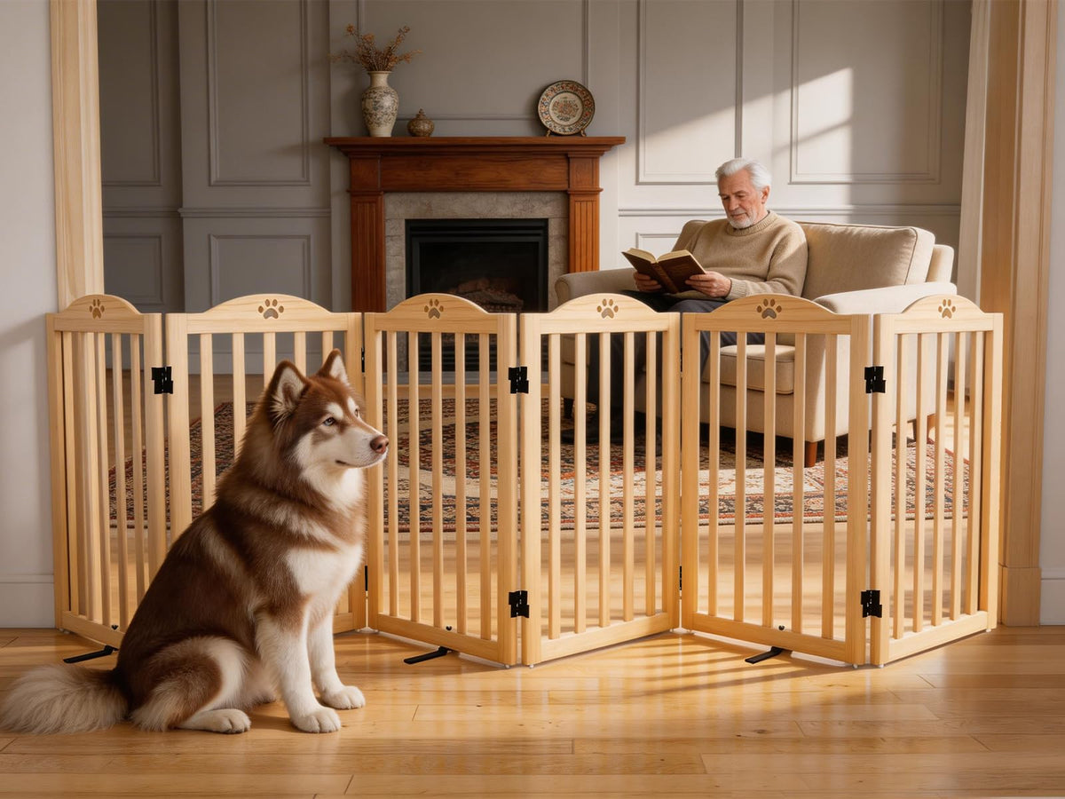 Dog Gate Indoor Wooden Freestanding Pet Gate - 23.6" H 3 Panels