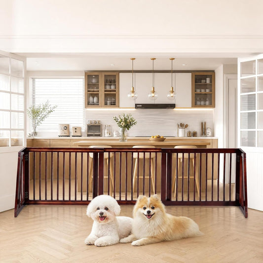 GIANTEX Freestanding Wood Dog Gate, 28''-80''L Expandable Extra Wide Fence