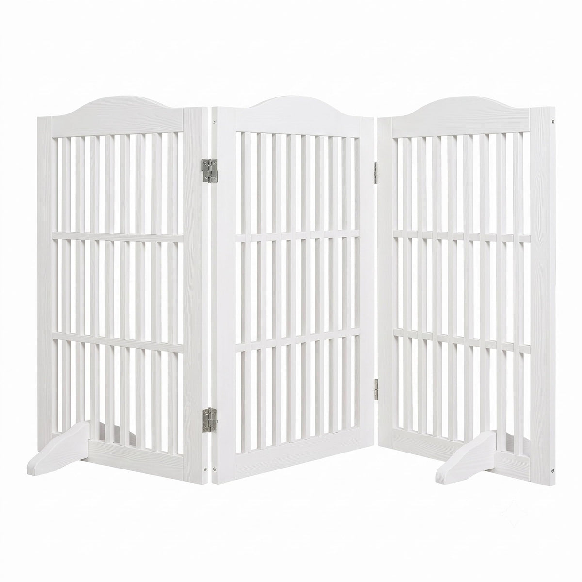 24 Inch Brown Foldable Dog Gate, 3-Panel Freestanding Solid Wood