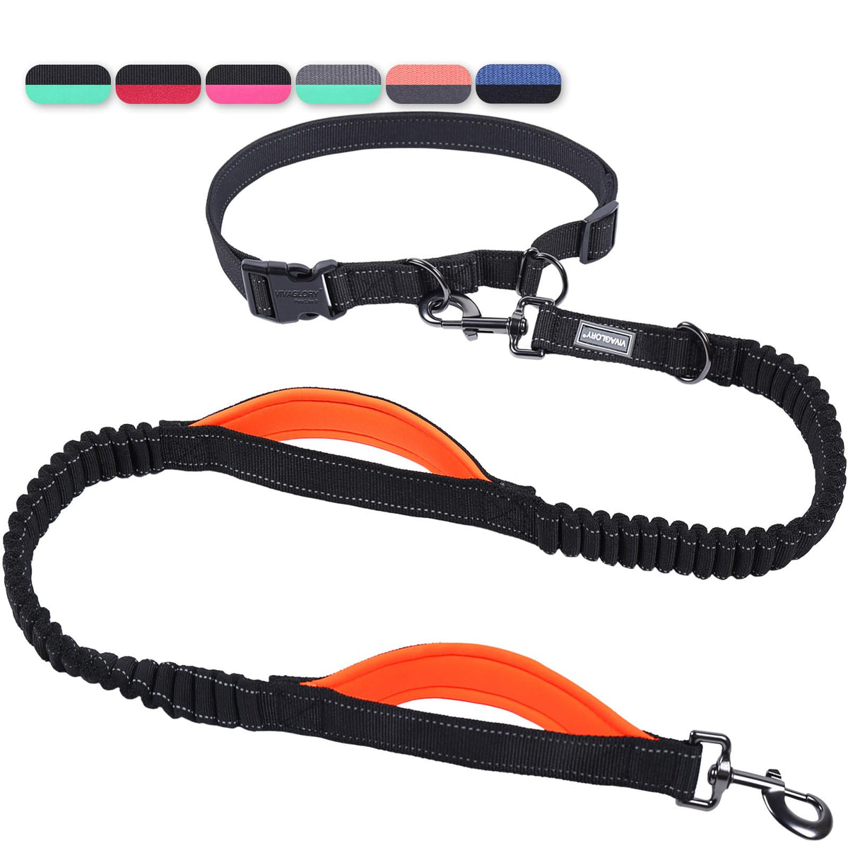 VIVAGLORY Hands Free Dog Leash Bungee Waist Leash for Dog, S, Black/Pink2