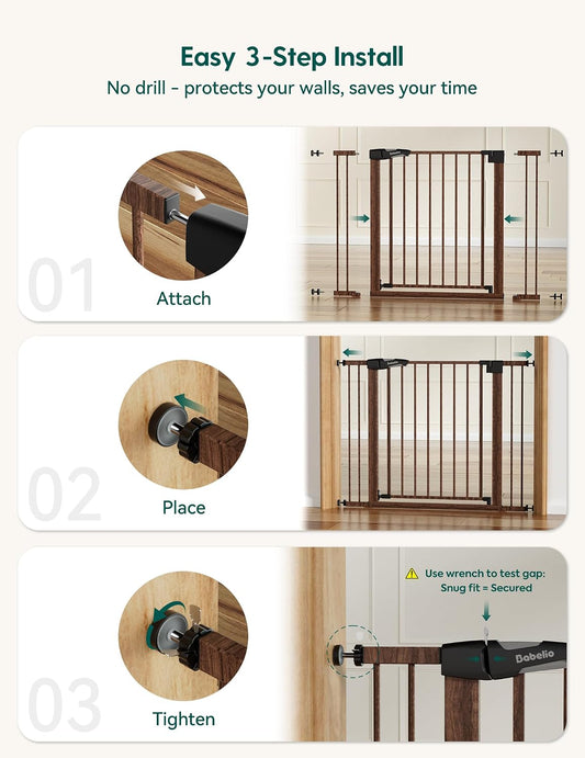 Babelio Baby Gate for Stairs No Drilling, 29-48 in PressGuard Dog Gate