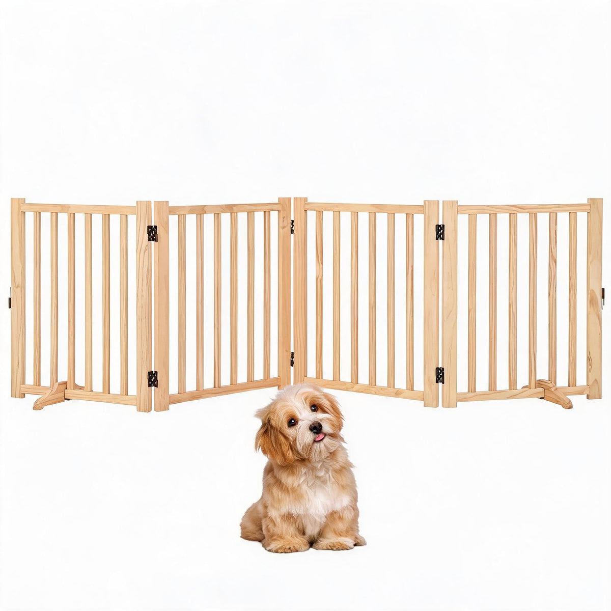 IDEALHOUSE Foldable Dog Gate,Wooden Pet Barrier,Freestanding Fence