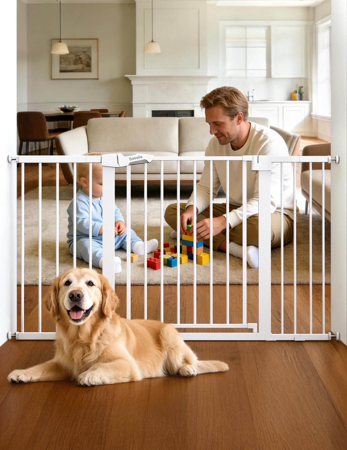 Babelio 29-55" Extra Wide Baby Gate, PressGuard P7, Brown Wood Pattern