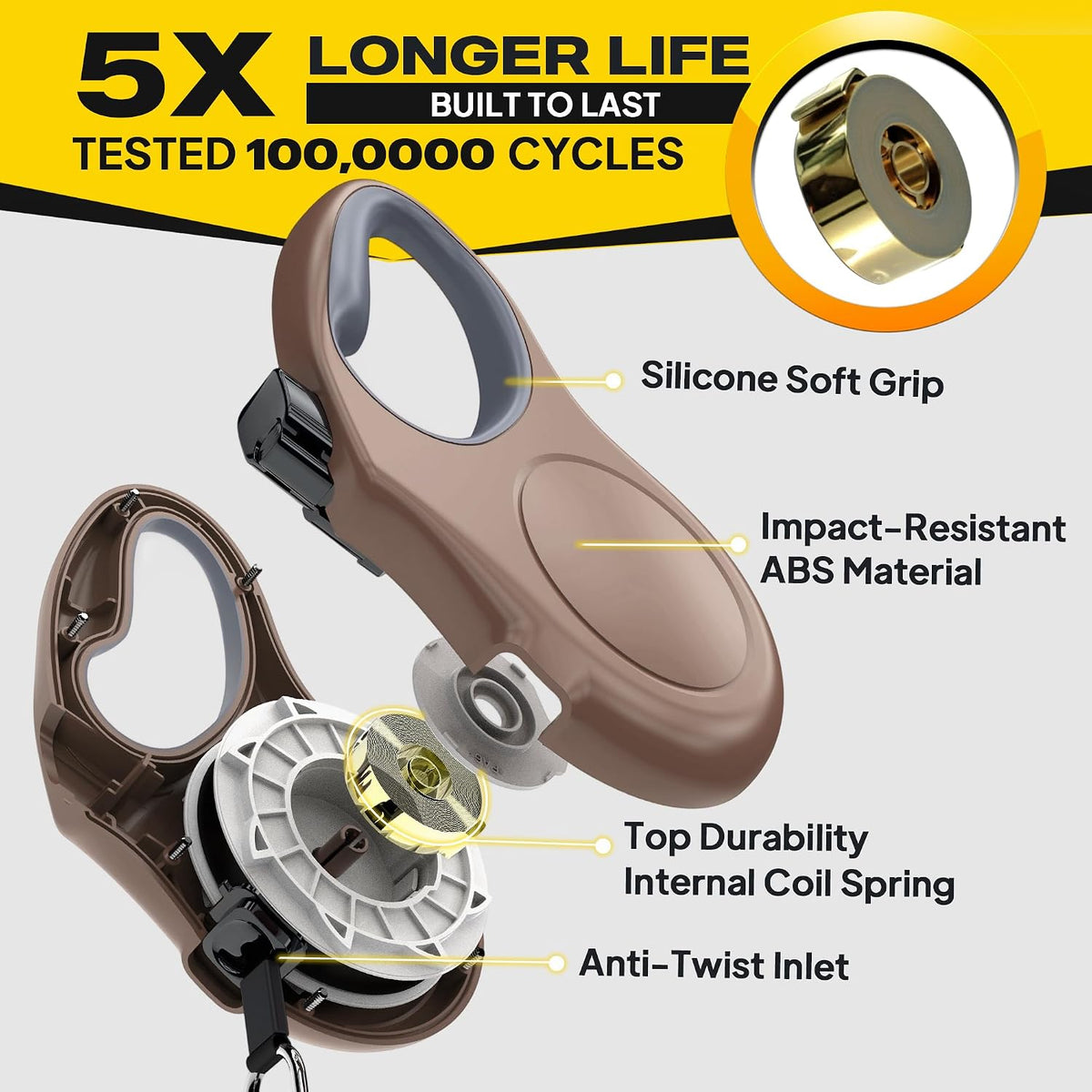 Fida Retractable Dog Leash, 16 ft Dog Walking Leash for Small Dogs up to 26lbs, 360° Tangle Free, Coffee/Brown