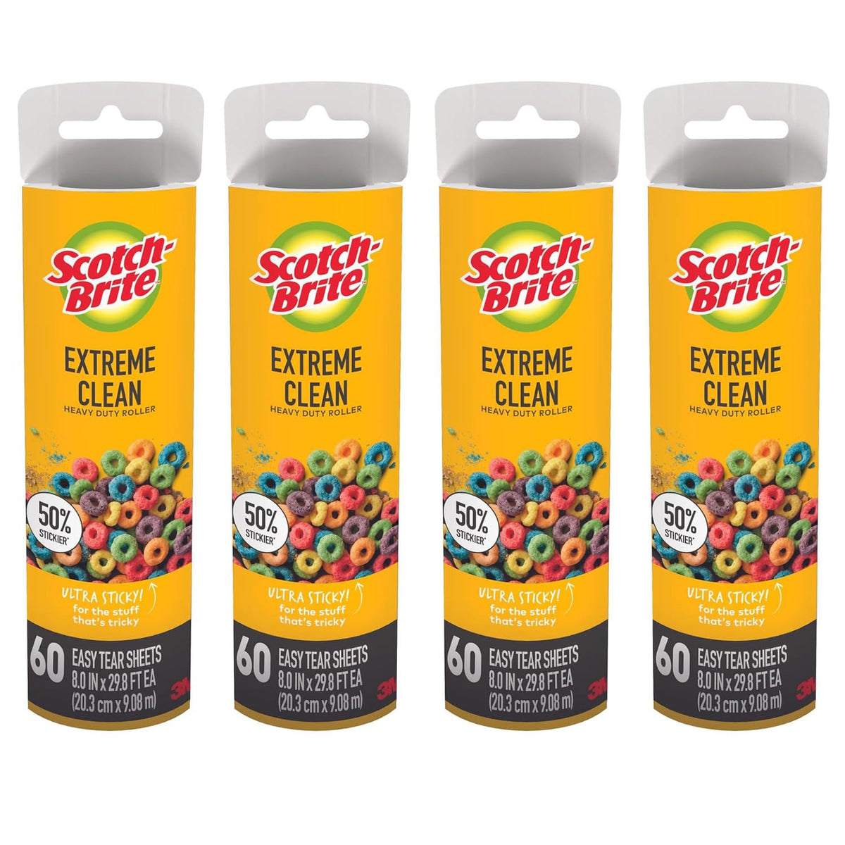 Scotch-Brite 50% Stickier Large Surface Lint Refill, 240 Sheets Total,4Pack