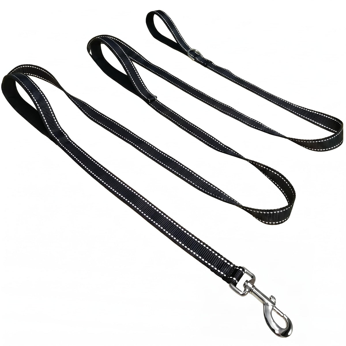 Triple Handle 6 ft Dog Leash with Padded Traffic Handles, Heavy Duty Reflective Walking Lead for Training Control, Strong Nylon Leashes for Medium Large Breed Dogs (Black)