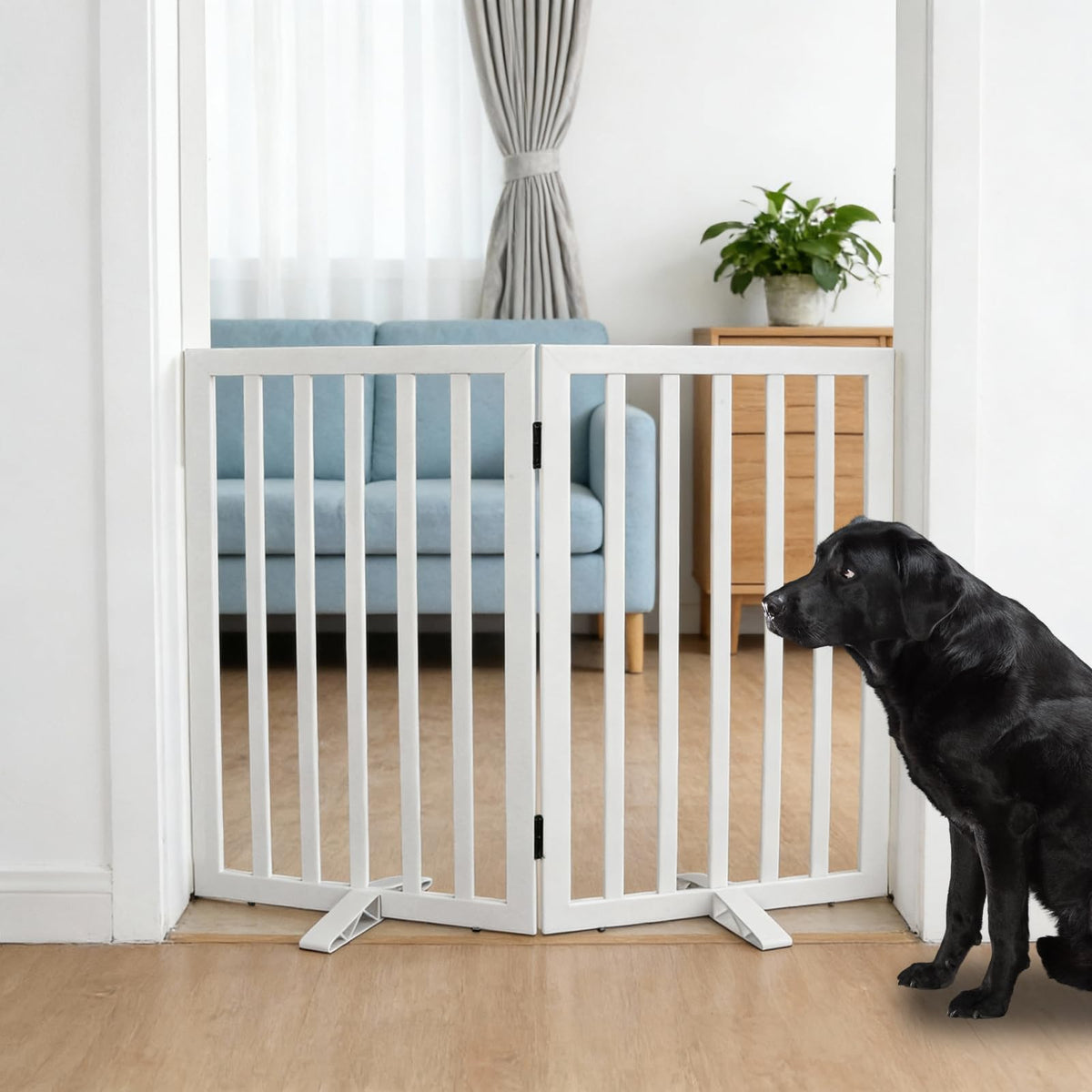 Dog Gate Indoor, Freestanding Dog Fence for The House, Doorways, Hallways,or Stairs,Pet Gate Foldable Wooden,Expandable 24" Height 3 Panels,Brown