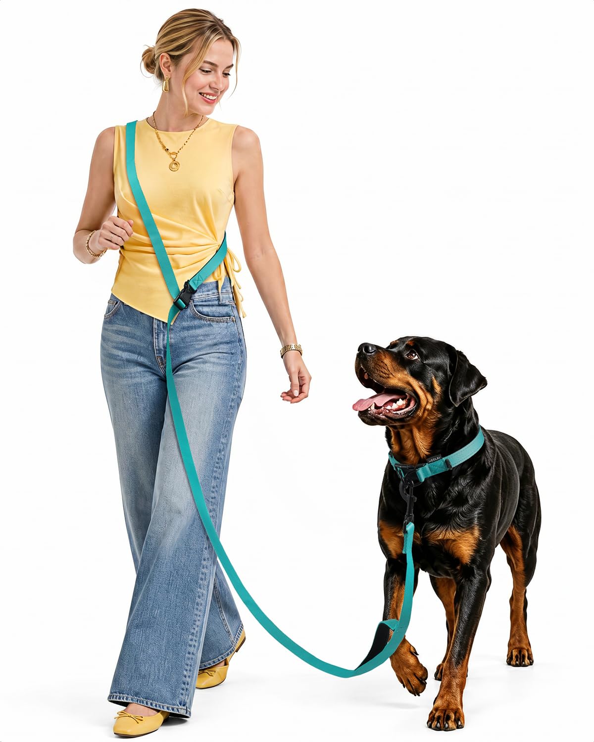 Hands Free Dog Leash, 5.9-8.2ft Multifunctional Crossbody Rope with Explosion-Proof Handle and Adjustable Training Hands Free Leash for Medium Dog Walking Jogging and Running