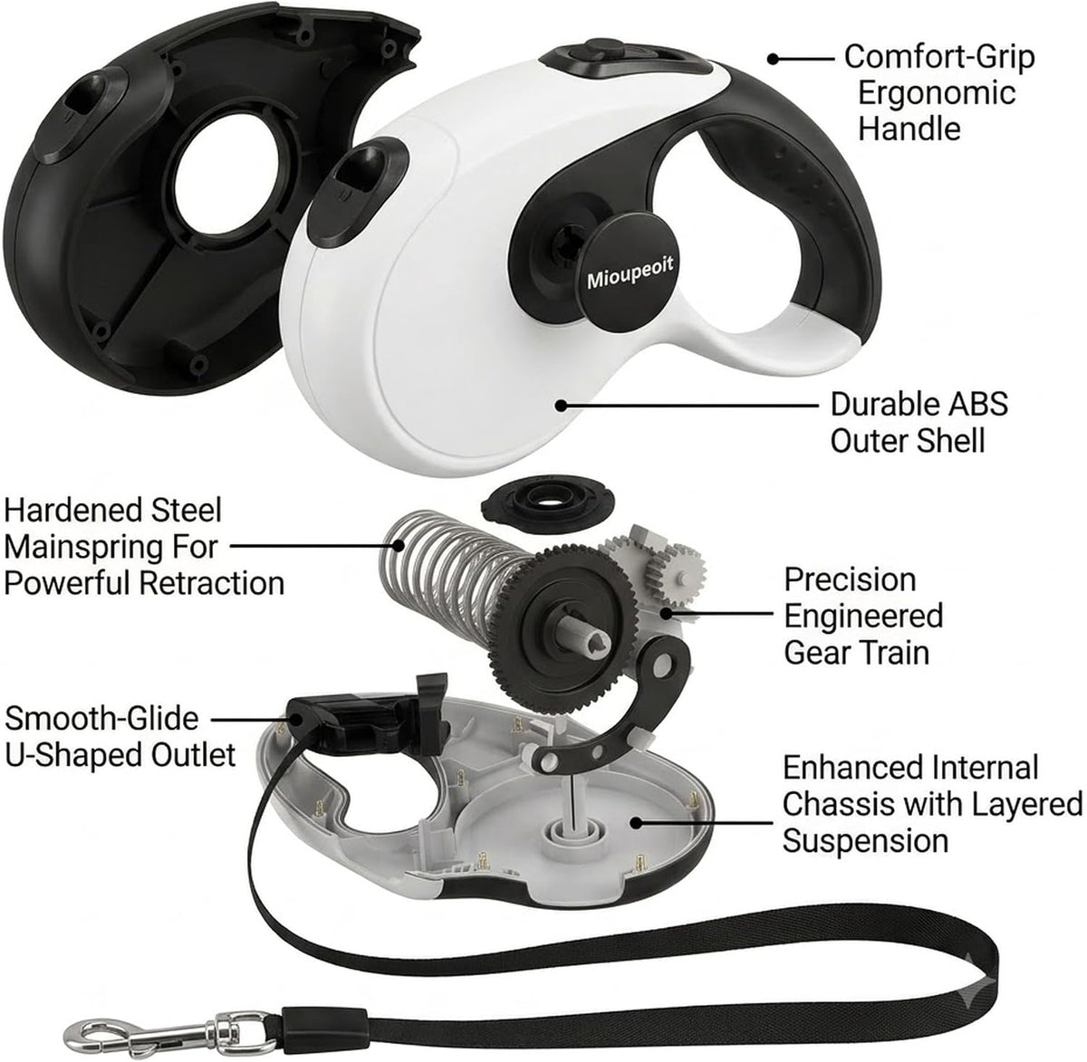 Retractable Dog Leash, 16 FT Dog Leash for Small and Medium Dogs up to 88 lbs, One-Hand Brake, Lock & Release, 360° Tangle-Free Nylon Tape, Anti-Slip Handle
