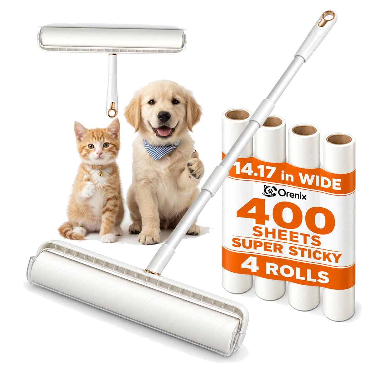Long Handle Extra Sticky Large Lint Roller for Pet Hair, 6 Rolls 600 Sheets