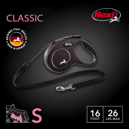 FLEXI® Classic Cord Retractable Dog Leash, Small, 16 ft - Black