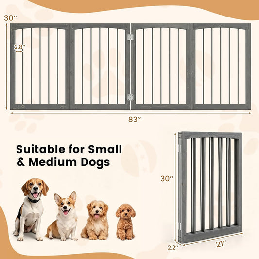 PETSITE 4-Panel Wooden Pet Gate, Free Standing 30-inch Foldable Dog Gate
