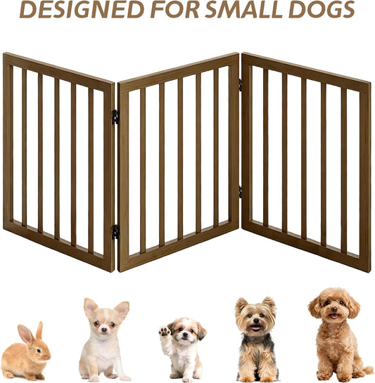 3-Panel Foldable Freestanding Wooden Dog Gate-Indoor Short Puppy Fence for Doorway