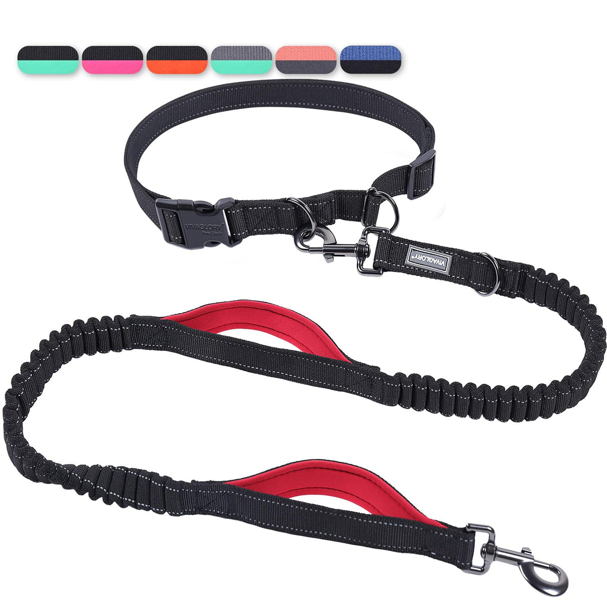 VIVAGLORY Hands Free Dog Leash Bungee Waist Leash for Dog, S, Black/Pink2