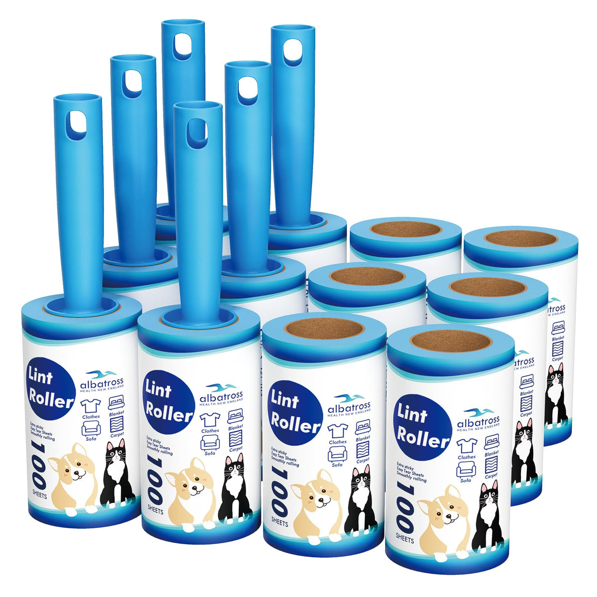 800 Sheets Lint Rollers for Pet Hair Extra Sticky, 4 Handles, 8 Rollers