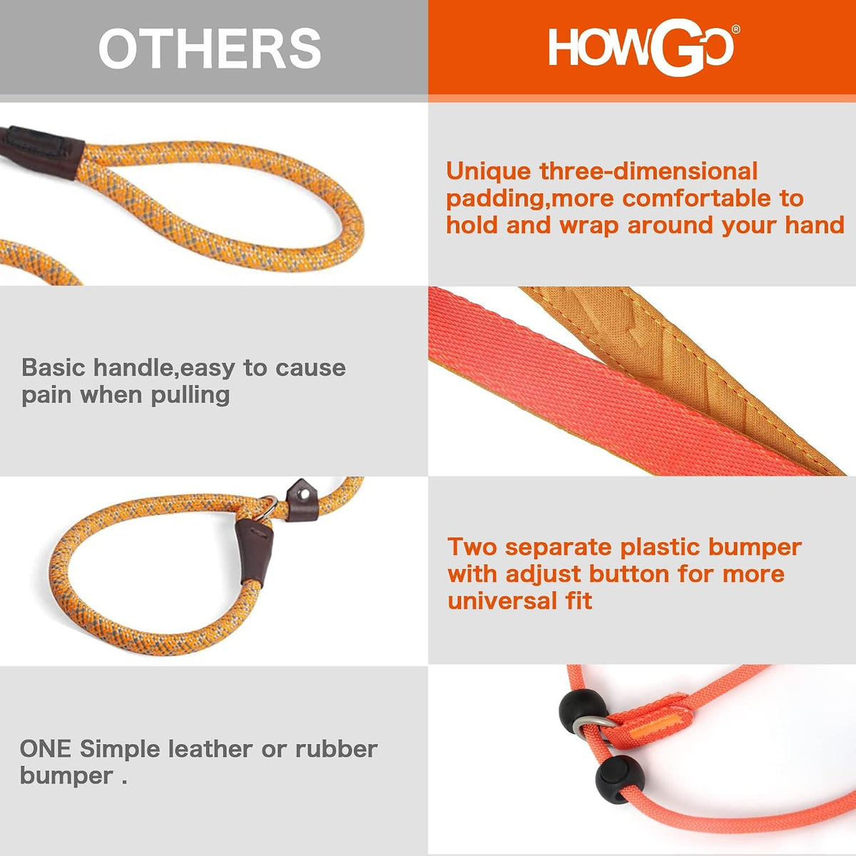 HowGo Slip Lead Dog Leash with 2 Spring-Loaded Stoppers (Black 5.0FT)