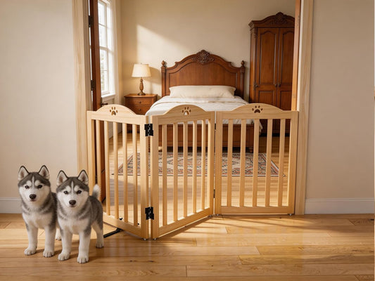 Dog Gate Indoor Wooden Freestanding Pet Gate - 23.6" H 3 Panels